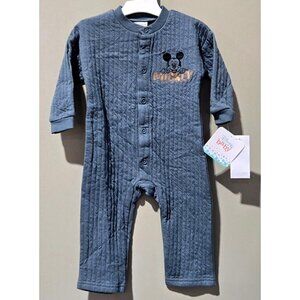 Disney Baby Size 0-3 Months Mickey Mouse Embroidered Textured Blue Jumpsuit